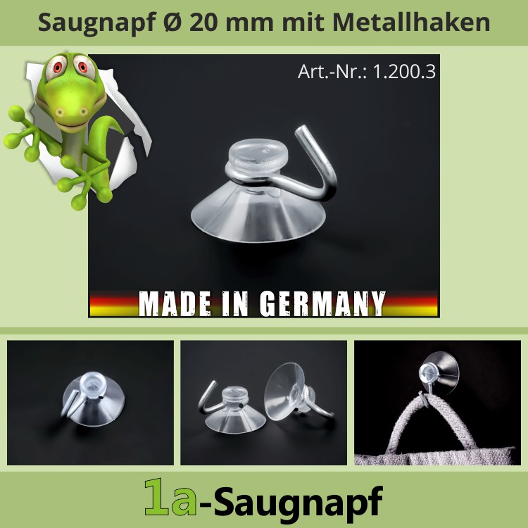 Saugnapf 20 mm mit Haken aus Metall | Saughaken | Saugnäpfe