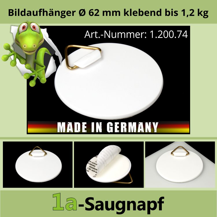 Bilder-Aufhänger Ø 62 mm klebend | Kunststoff | Dibond | bis 1,2 kg